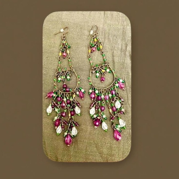 Boho earrings - Chandelier Earrings shoulder dusters 5” long beaded - Picture 7 of 12